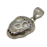 Sterling Silver Mexican Stone Set Skull Pendant Vintage c1990s