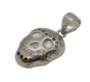 Sterling Silver Mexican Stone Set Skull Pendant Vintage c1990s