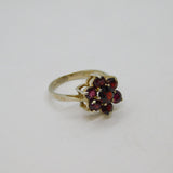 Sterling Silver 7 Garnet Cluster Dress Ring Vintage c1970 Size M 1/2