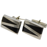 Pair of Sterling Silver Onyx Set Gents Cufflinks Vintage c1970 Mexican