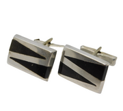 Pair of Sterling Silver Onyx Set Gents Cufflinks Vintage c1970 Mexican