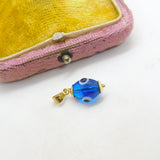 14ct Yellow Gold & Glass Blue All Seeing Eye Drop Pendant Vintage c1980