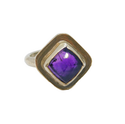 Sterling Silver Faceted Amethyst Studio Style Band Ring Vintage c1970 Size P 1/2