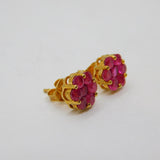 Pair Of Gold On Sterling Silver 7 Ruby Cluster Stud Earrings Contemporary c2010