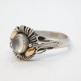 Sterling Silver, Gold & Cabochon Moonstone Dress Ring Vintage c1960