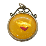 Sterling Silver Mounted Vitreous Enamel Farthing Charm Pendant Vintage c1970s