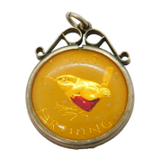 Sterling Silver Mounted Vitreous Enamel Farthing Charm Pendant Vintage c1970s