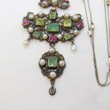 Austro-Hungarian Sterling Silver, Pearl & Paste Set Lavalier Necklace Antique