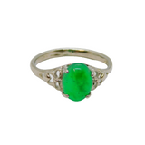 Sterling Silver Cabochon Jade Cutwork Dress Band Ring Modern c1990 Size O
