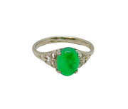 Sterling Silver Cabochon Jade Cutwork Dress Band Ring Modern c1990 Size O