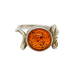 Sterling Silver Round Baltic Amber Studio Style Ring Modern c1990 Size M 1/2