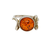 Sterling Silver Round Baltic Amber Studio Style Ring Modern c1990 Size M 1/2