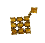 9ct Yellow Gold, Citrine & Garnet Set Floral Drop Pendant Vintage Birmingham