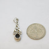 Sterling Silver Black Onyx Celtic Style Drop Charm Pendant Vintage c1970