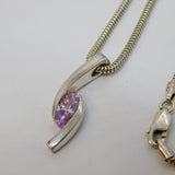 Sterling Silver Modernist Amethyst Set Pendant Necklace Vintage c1970s