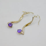 Pair of Sterling Silver Purple Crystal Twisted Drop Earrings Modern c2000