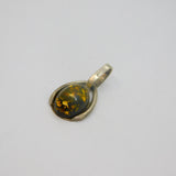 Sterling Silver Green Baltic Amber Oval Studio Charm Pendant Vintage c1970s