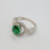 Contemporary Silver Plated Green Crystal & Diamond Twist Front Ring c1990 Size N