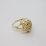 Sterling Silver Rose Flower & Leaves Dress Ring Vintage c1970 Size Q