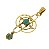 Edwardian 9ct Yellow Gold & Blue Paste Set Lavalier Drop Pendant Antique