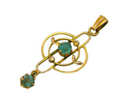 Edwardian 9ct Yellow Gold & Blue Paste Set Lavalier Drop Pendant Antique