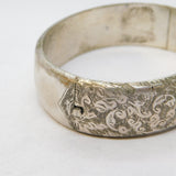 Victorian Silver Plated Floral Decorated Bangle Bracelet Antique c1880s