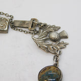 Scottish Sterling Silver, Agate Set Thistle Bracelet Antique c1920s