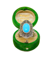 Sterling Silver Synthetic Turquoise & Marcasite Dress Ring Modern c1990 Size P