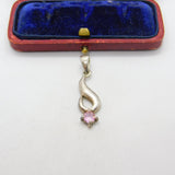 Sterling Silver Pink Paste Swirl Drop Charm Pendant Vintage c1970