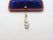 Sterling Silver Pink Paste Swirl Drop Charm Pendant Vintage c1970