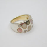 Sterling Silver Mother Of Pearl Circles Pattern Ring Modern c2000 Size Q 1/2