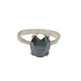 Sterling Silver Faceted Haematite Solitaire Dress Ring Modern 1992 Size O
