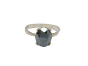 Sterling Silver Faceted Haematite Solitaire Dress Ring Modern 1992 Size O