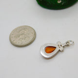 Sterling Silver Baltic Amber Drop Charm Pendant Vintage c1970