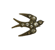 19th Century Gilt Metal & Paste Set Swallow Sweetheart Brooch Antique c1880s