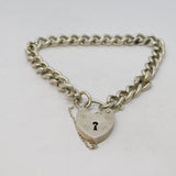 Sterling Silver Curb Link Heart Lock Charm Bracelet Vintage c1970s