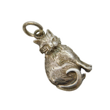 Sterling Silver Sitting Cat Charm Pendant Vintage c1970s