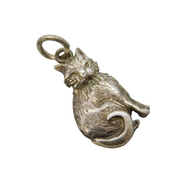 Sterling Silver Sitting Cat Charm Pendant Vintage c1970s