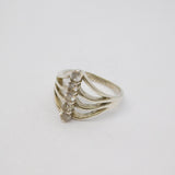 Sterling Silver Multi-Strand CZ Set Dress Ring Vintage c1970 Size K