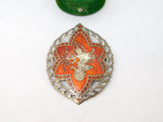 Siam Sterling Silver & Red Niello Enamel Dancing Goddess Brooch Antique c1940