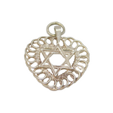 Sterling Silver Heart & Star Of David Patterned Charm Pendant Vintage c1970