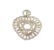 Sterling Silver Heart & Star Of David Patterned Charm Pendant Vintage c1970