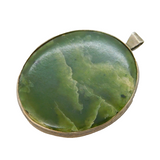 20th Century Sterling Silver Moss Agate Large Pendant Antique c1930s