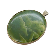 20th Century Sterling Silver Moss Agate Large Pendant Antique c1930s
