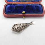 Sterling Silver Ornate Pierced Floral Drop Charm Pendant Vintage c1970