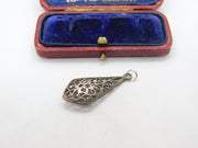 Sterling Silver Ornate Pierced Floral Drop Charm Pendant Vintage c1970
