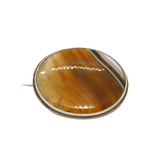 Sterling Silver Banded Agate Oval Form Brooch Pin Antique c1930