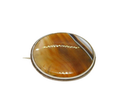 Sterling Silver Banded Agate Oval Form Brooch Pin Antique c1930