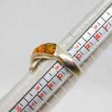 Sterling Silver 5 Multi-Colour Baltic Amber Cross Over Ring Vintage c1970 Size P
