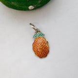 Sterling Silver & Enamel Pineapple Charm Pendant Vintage c1970